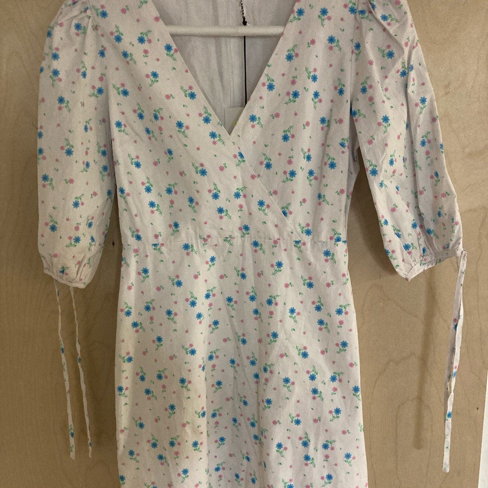 Glamorous White Dress with Blue & Pink Floral Print